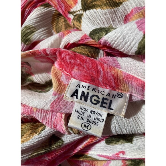 Vintage 90s Floral Rayon Dress 1990s Pink & White Spring Cottage Size Medium - Picture 5 of 6